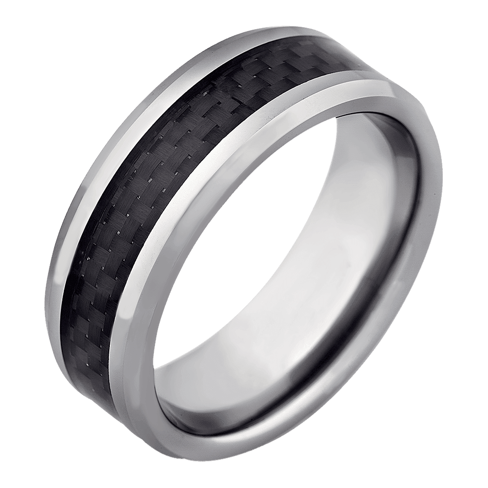 Men's Tungsten Wedding Ring with 8mm Carbon Fiber Band