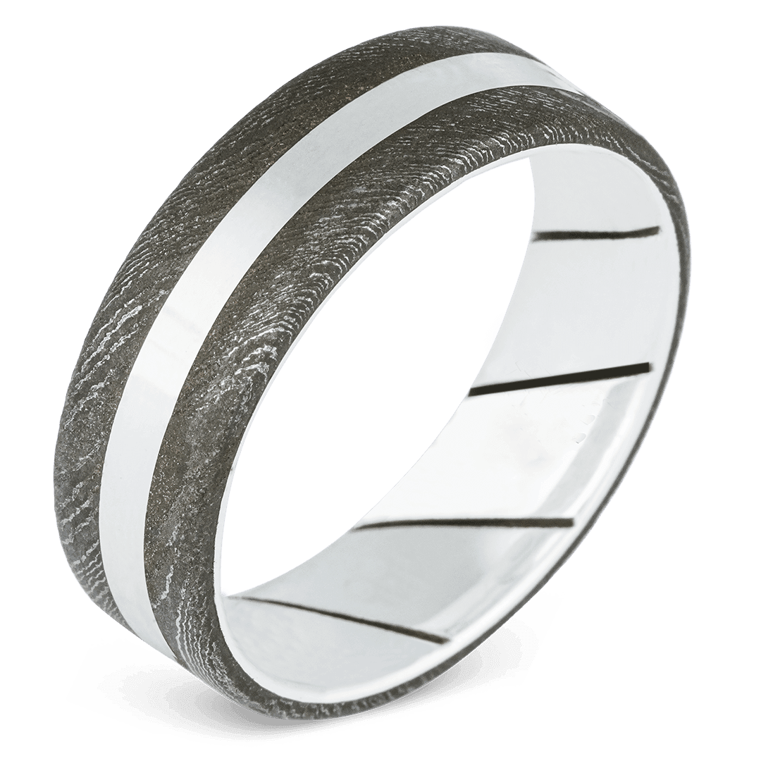 Men's Damascus Steel Wedding Ring with 8mm Sterling Silver Band | Bonzerbands