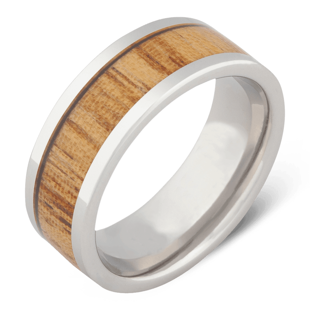 Men's Tungsten Wedding Ring with 8mm Platinum Plated Teak Wood Band | Bonzerbands