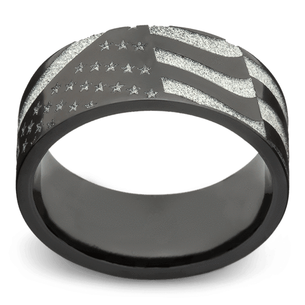 Men's Black Zirconium Wedding Ring with 9mm American Flag Band | Bonzerbands