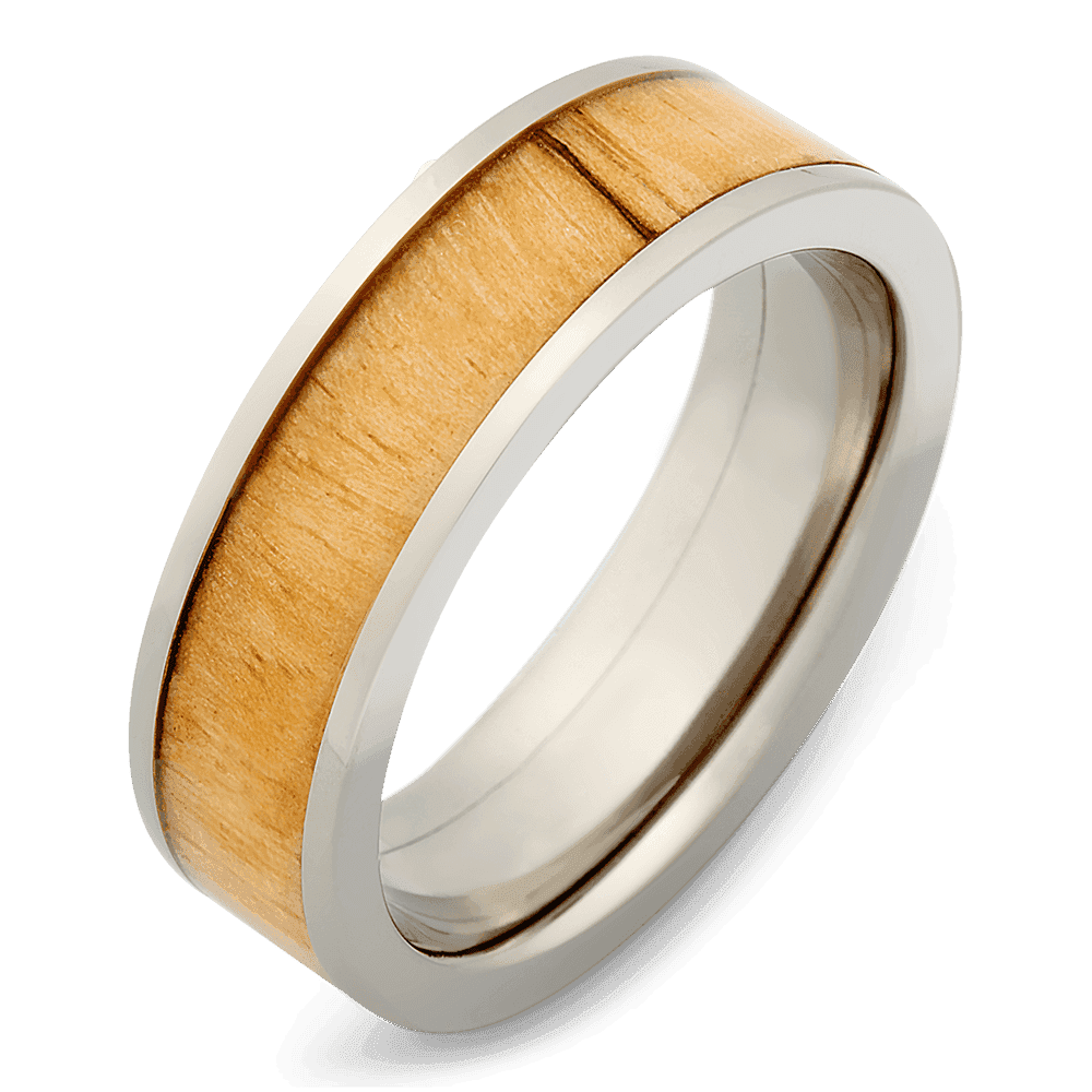 Men's Titanium Wedding Ring with 7mm Spalted Tamarind Wood Band | Bonzerbands