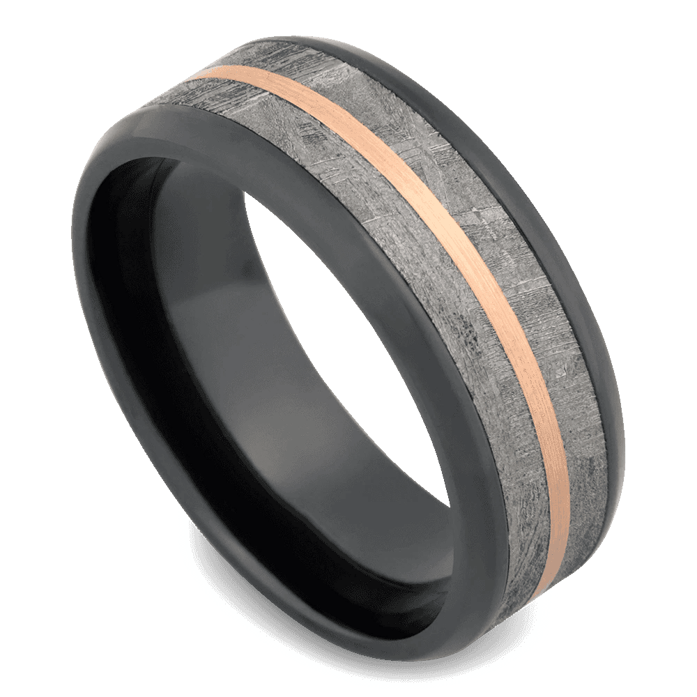 Men's Black Zirconium Wedding Ring with 8mm Meteorite Band | Bonzerbands
