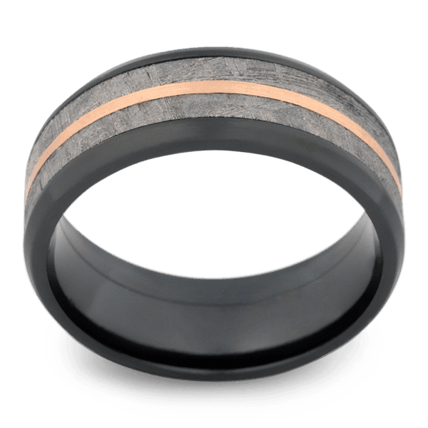Men's Black Zirconium Wedding Ring with 8mm Meteorite Band | Bonzerbands