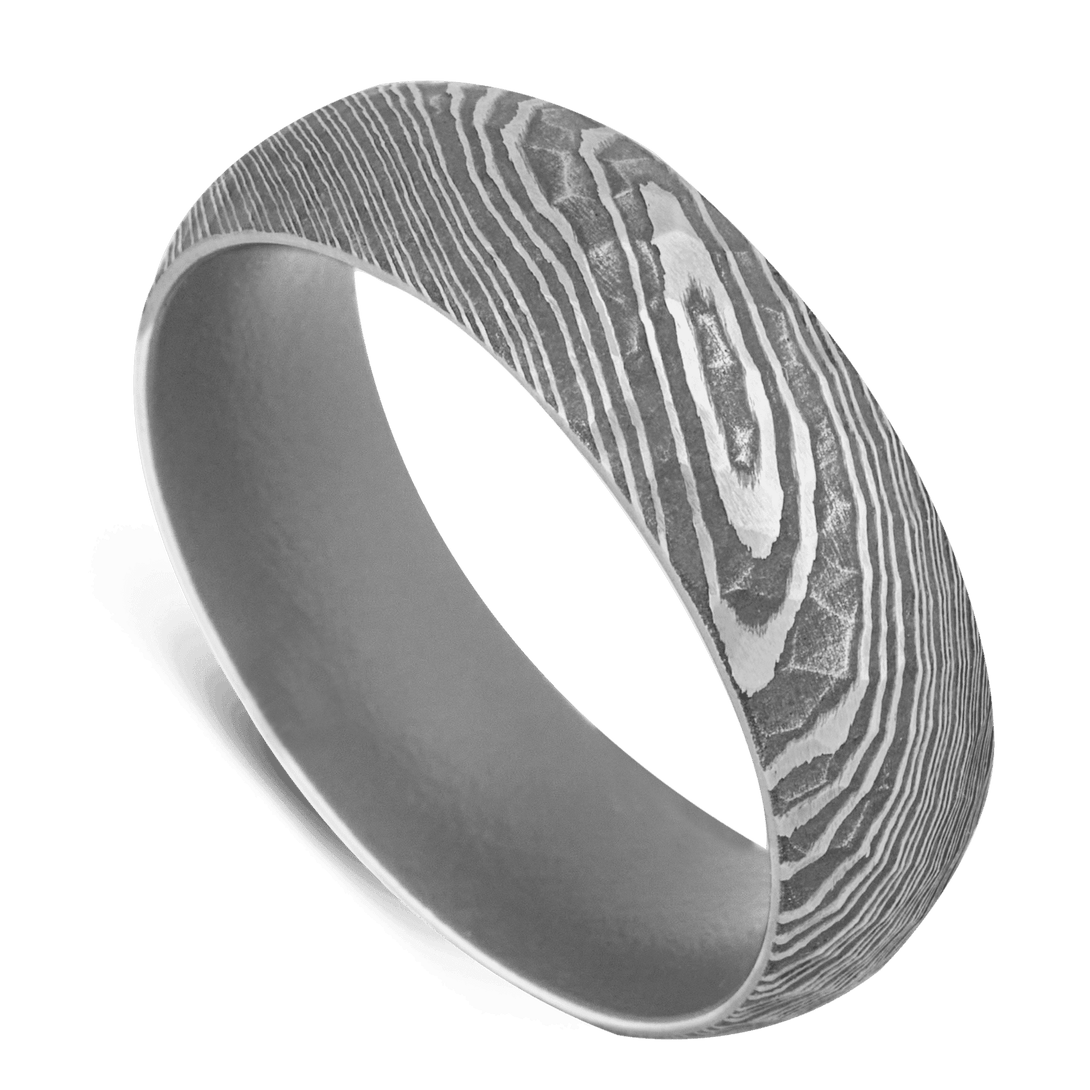 Men's Damascus Steel Wedding Ring with 7mm Cerakote Band | Bonzerbands