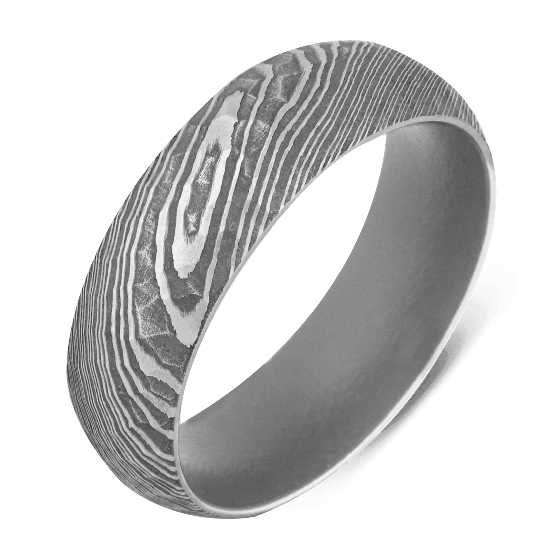 Men's Damascus Steel Wedding Ring with 7mm Cerakote Band | Bonzerbands