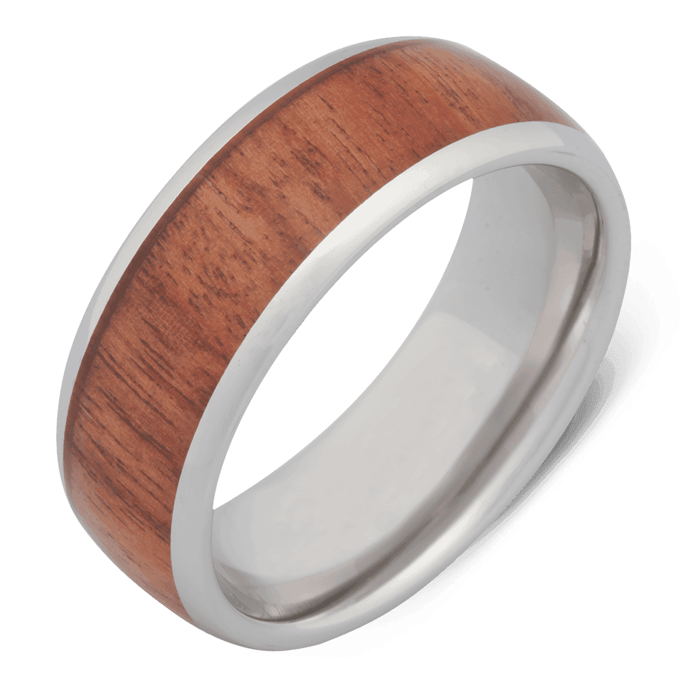 Men's Platinum Plated Tungsten Wedding Ring with 8mm Koa Wood Band | Bonzerbands