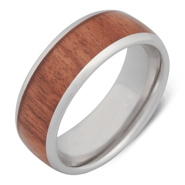 Men's Platinum Plated Tungsten Wedding Ring with 8mm Koa Wood Band | Bonzerbands