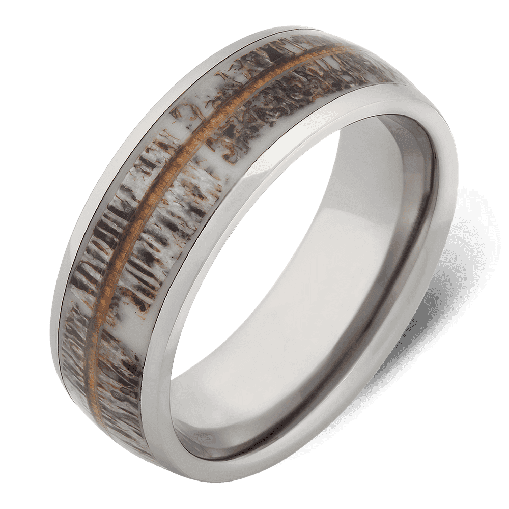 Men's Tungsten Wedding Ring with 8mm Deer Antler Teakwood Band | Bonzerbands