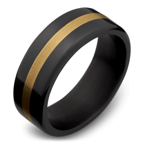 Men's Black Zirconium Wedding Ring with 8mm 18k Yellow Gold Band | Bonzerbands