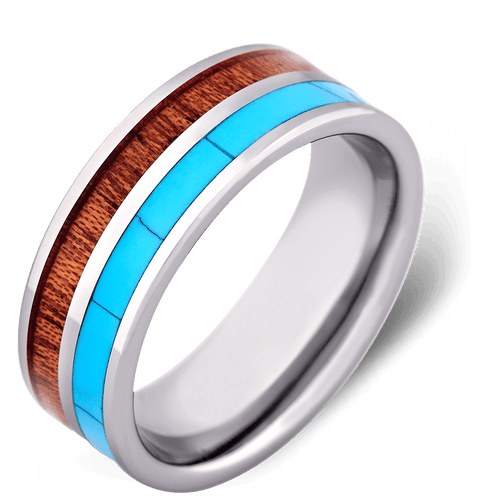 Men's Tungsten Wedding Ring with 8mm Turquoise Band | Bonzerbands