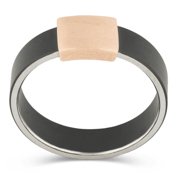 Men's Steel Barrel Wedding Ring with 7mm 14k Rose Gold Band | Bonzerbands