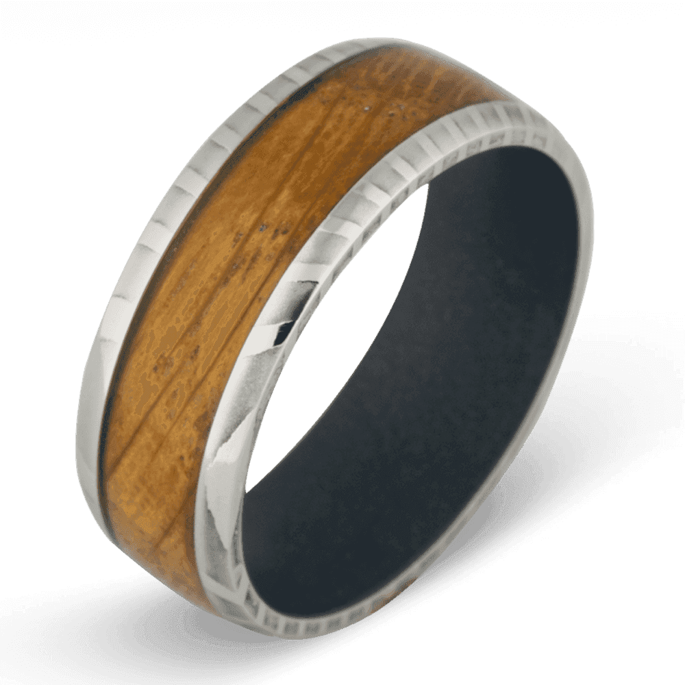 Men's Damascus Steel Wedding Ring with 8mm Whiskey Barrel Band | Bonzerbands