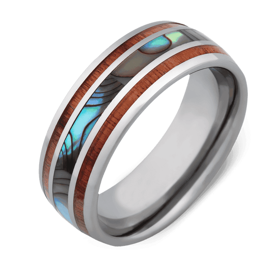 Men's Tungsten Wedding Ring with 8mm Abalone Shell Band | Bonzerbands