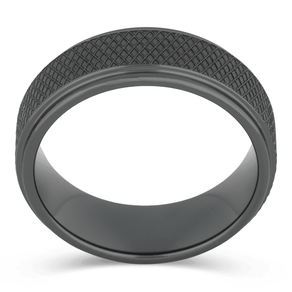 Men's Ceramic Wedding Ring with 7mm Black Hockey Puck Pattern Band | Bonzerbands