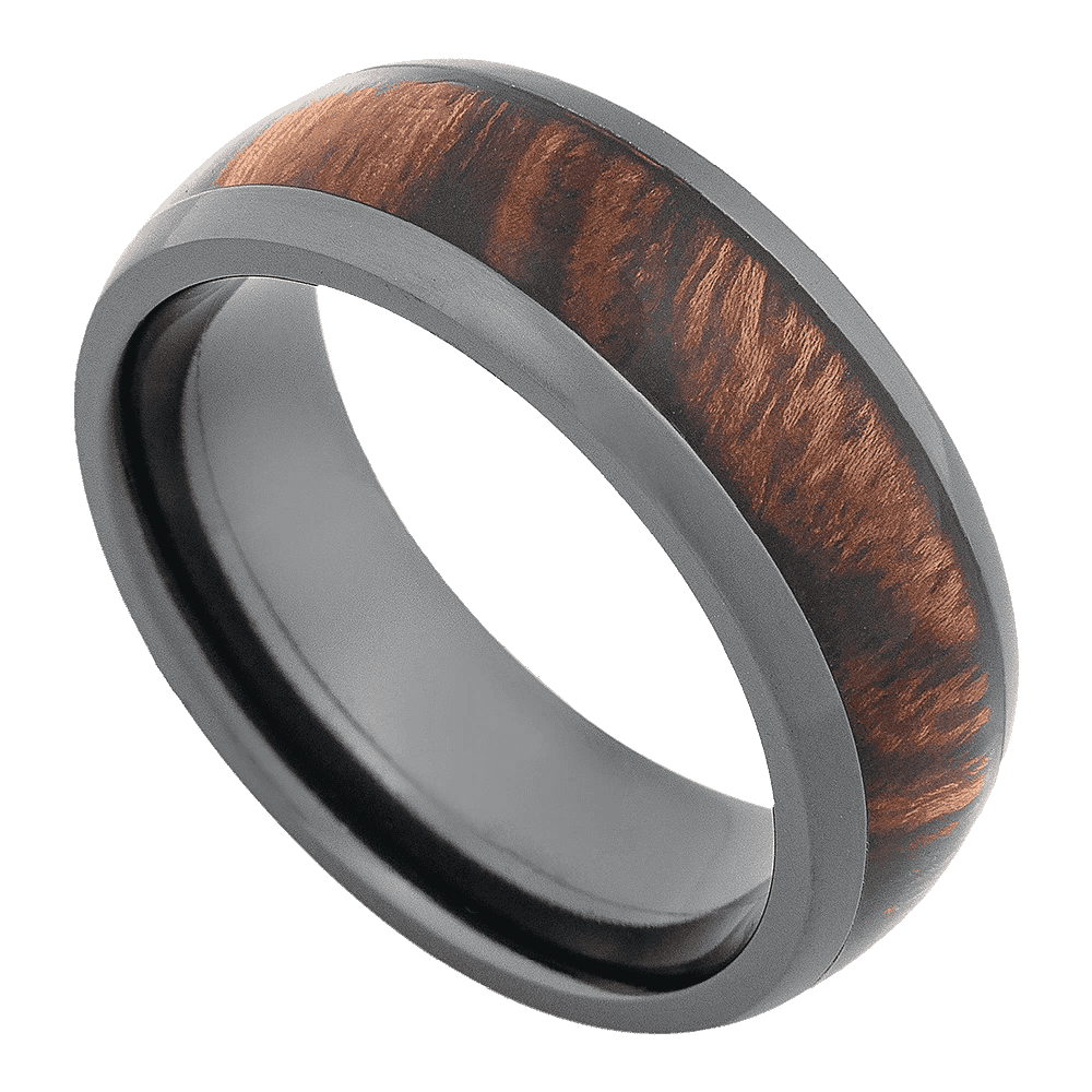 Men's Black Zirconium Wedding Ring with 8mm Desert Ironwood Band | Bonzerbands
