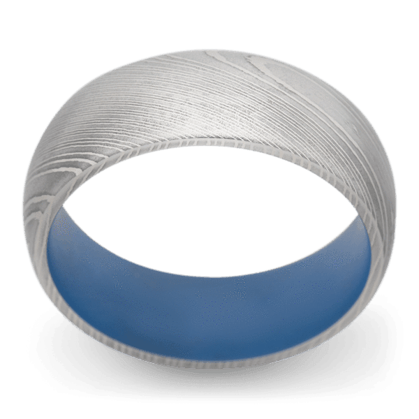 Men's Damascus Steel Wedding Ring with 8mm Blue Cerakote Band | Bonzerbands