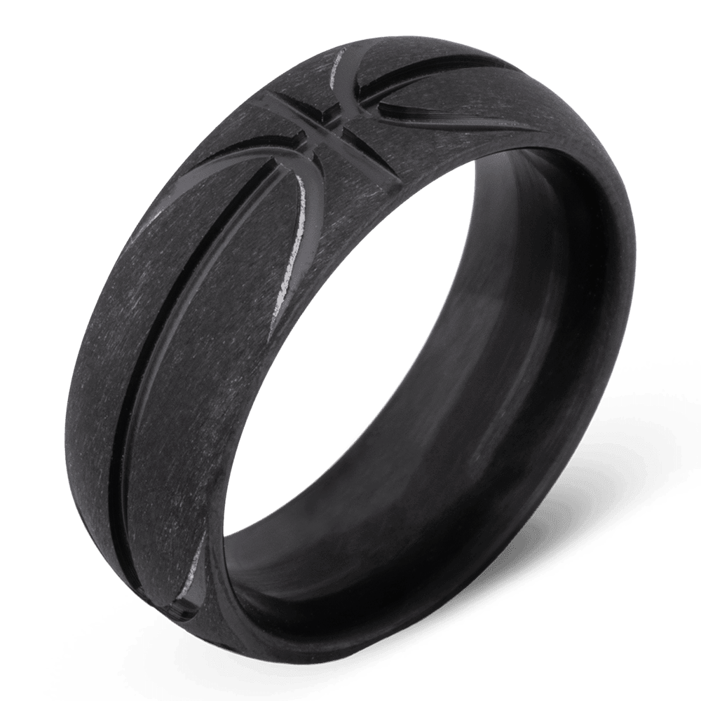 Men's Black Zirconium Wedding Ring with 8mm Basketball Design Band | Bonzerbands