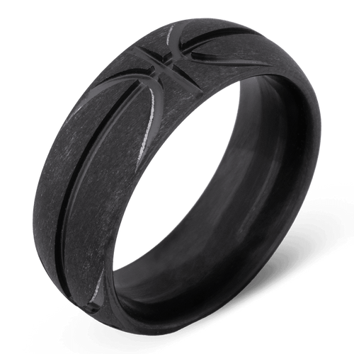Men's Black Zirconium Wedding Ring with 8mm Basketball Design Band | Bonzerbands