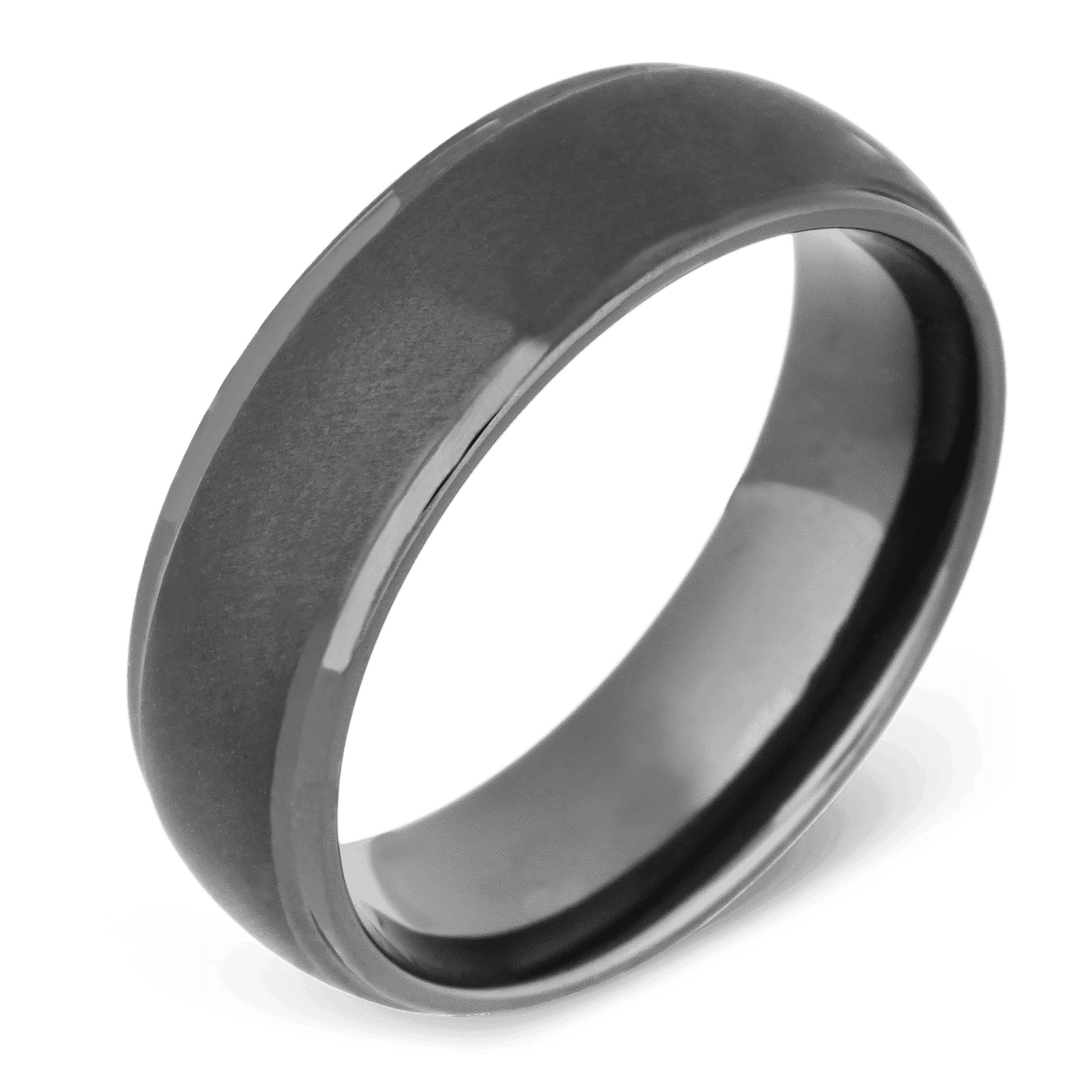 Men's Black Zirconium Wedding Ring with 7mm Angled Satin Finish Band | Bonzerbands
