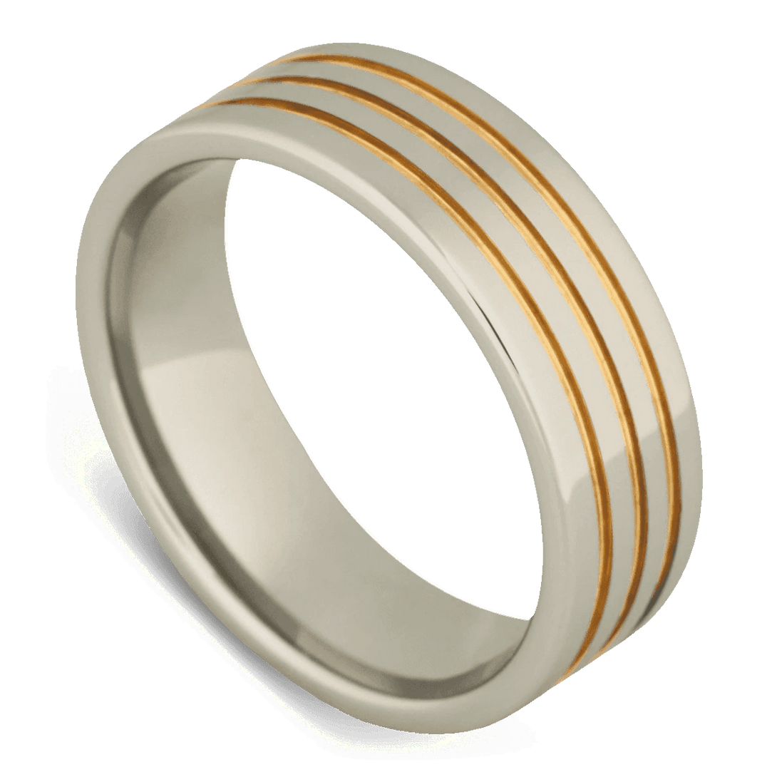 Men's Tungsten Wedding Ring with 8mm 14k Yellow Gold Band | Bonzerbands