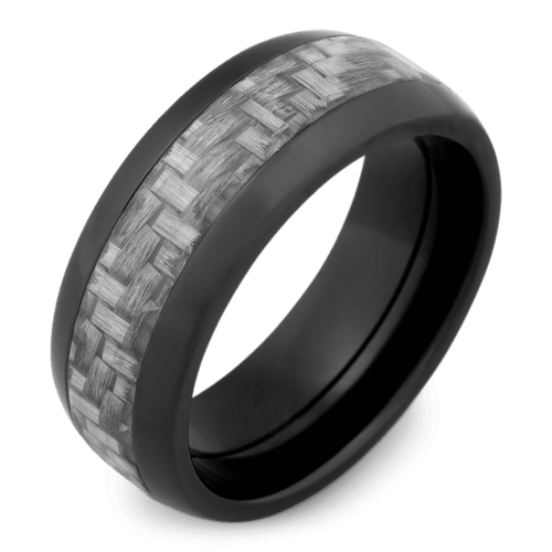 Men's Black Zirconium Wedding Ring with 8mm Silver Band | Bonzerbands