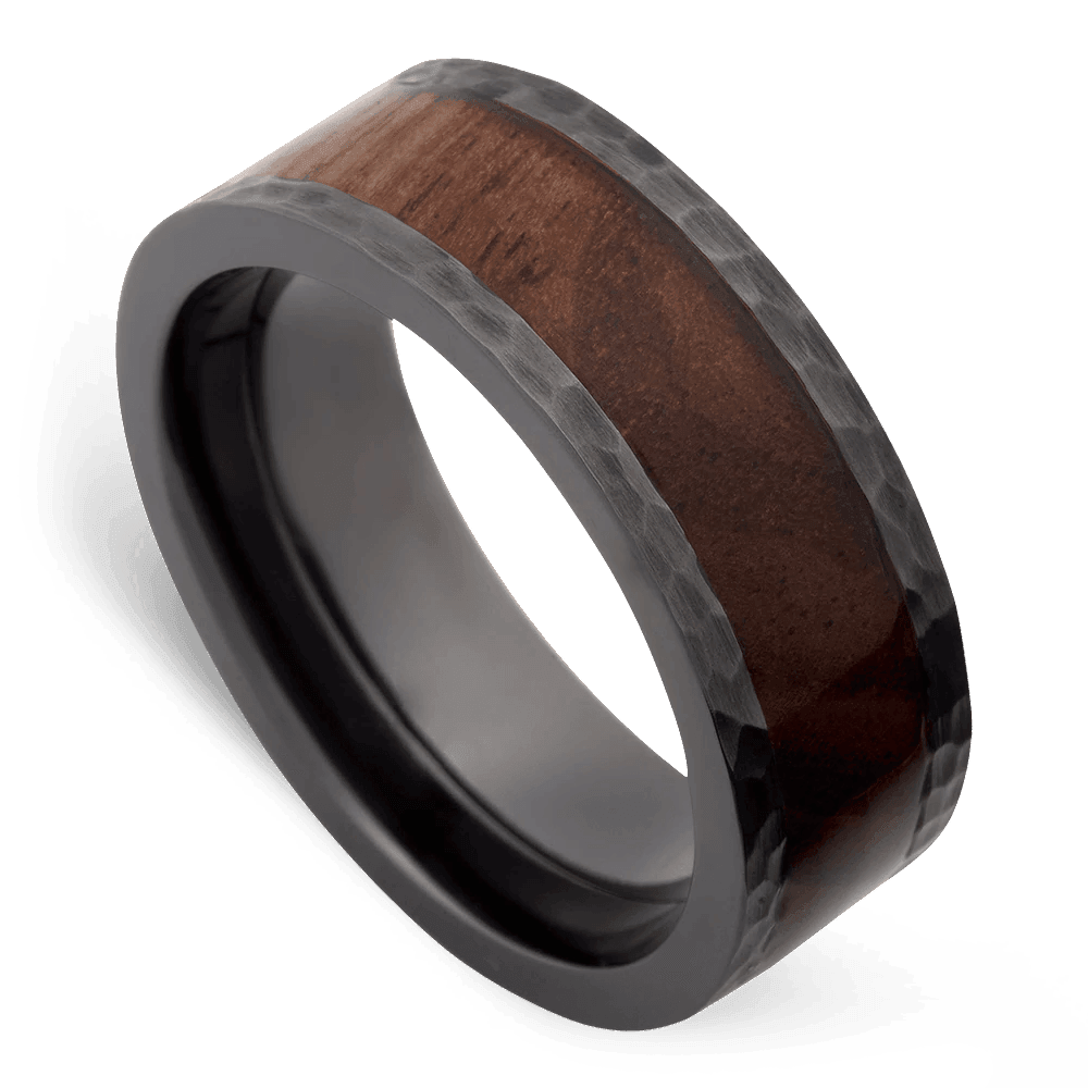 Men's Black Zirconium Wedding Ring with 8mm Sequoia Wood Band | Bonzerbands