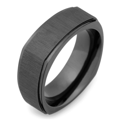 Men's Black Zirconium Wedding Ring with 8mm Square Design Band | Bonzerbands