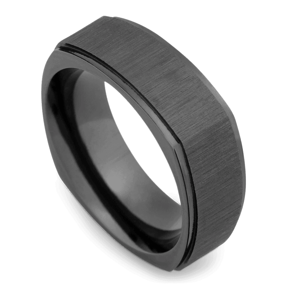 Men's Black Zirconium Wedding Ring with 8mm Square Design Band | Bonzerbands