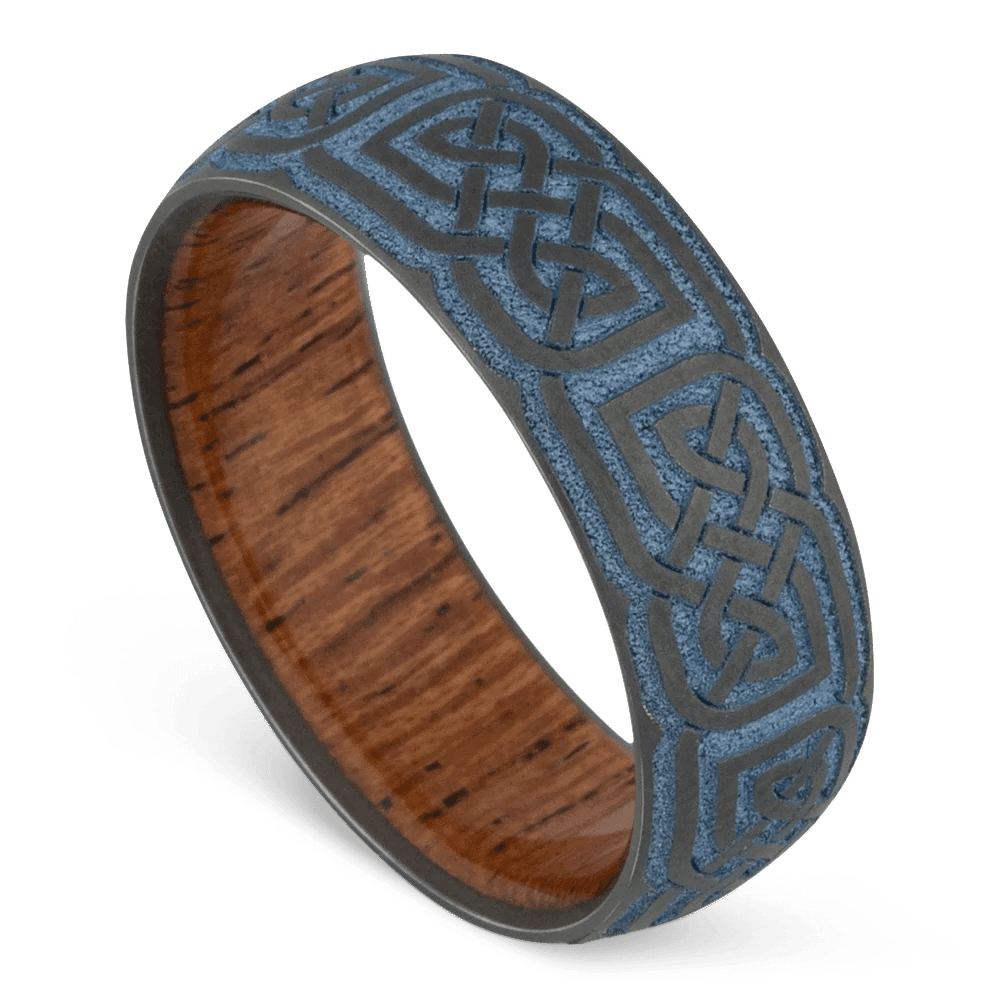 Men's Black Zirconium Wedding Ring with 8mm Celtic Design Band | Bonzerbands
