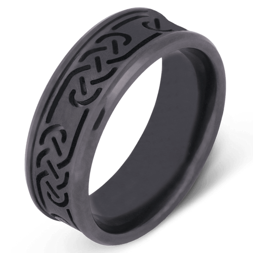 Men's Black Zirconium Wedding Ring with 8mm Celtic Knot Pattern Band | Bonzerbands
