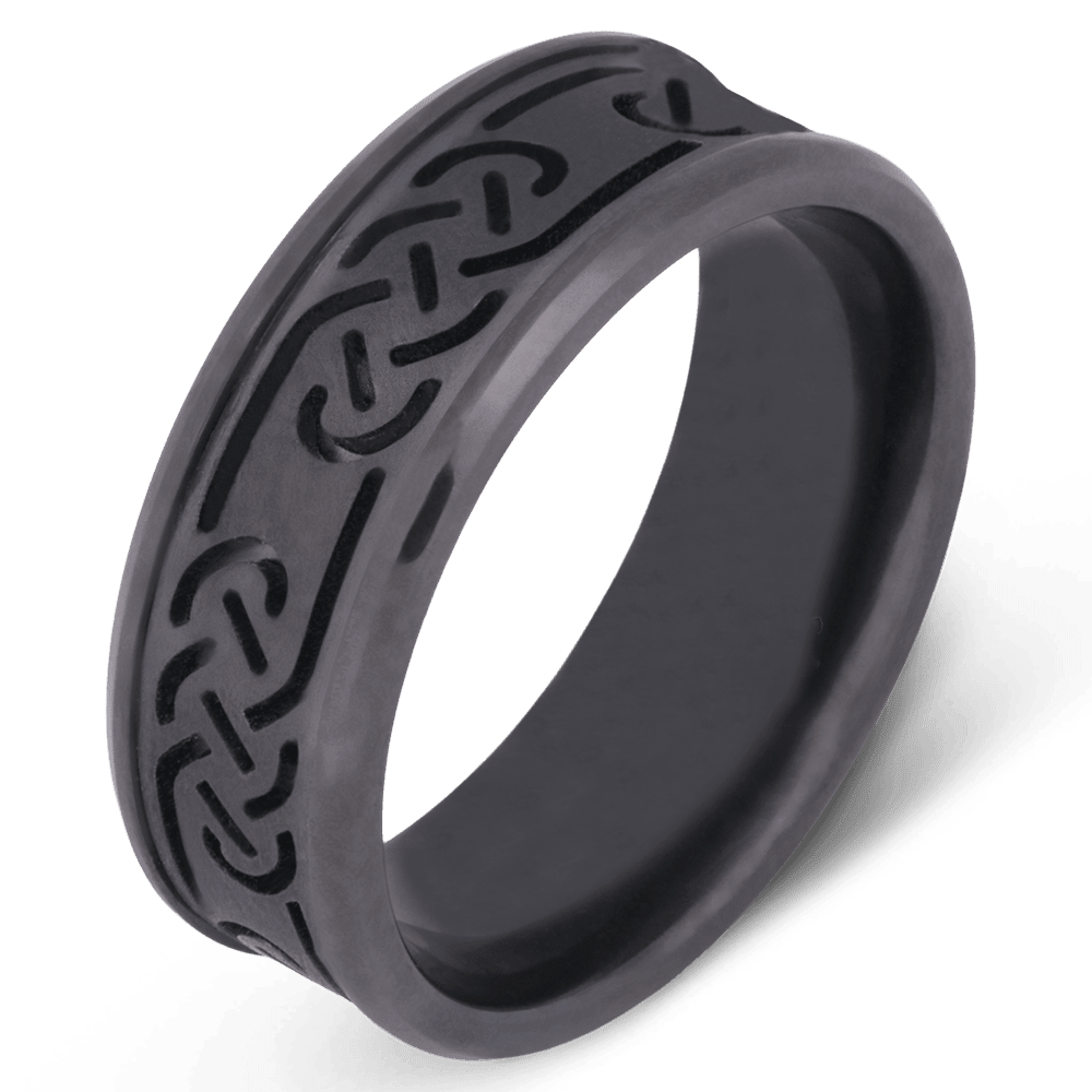 Men's Black Zirconium Wedding Ring with 8mm Celtic Knot Pattern Band | Bonzerbands