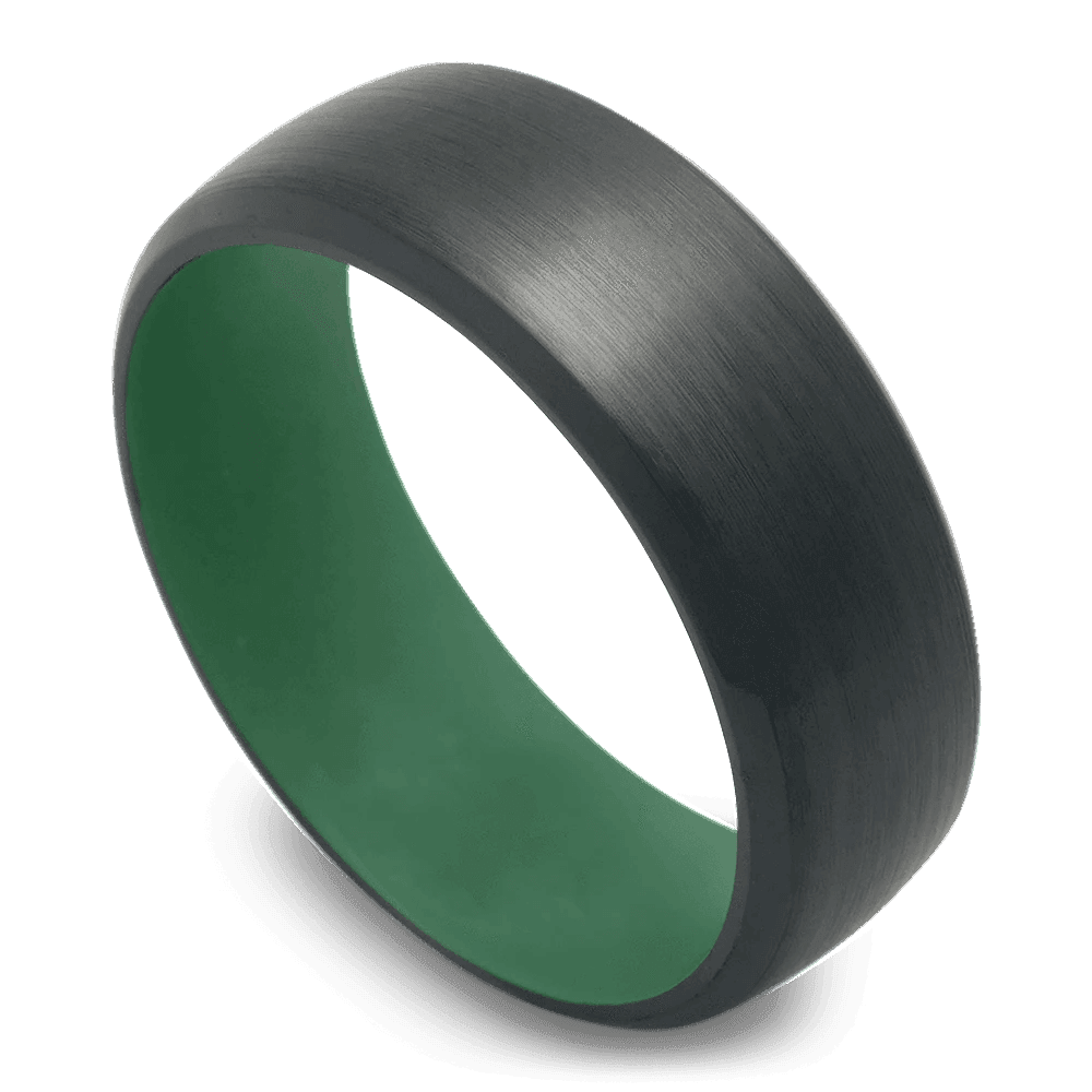 Men's Black Zirconium Wedding Ring with 8mm Green Cerakote Band | Bonzerbands