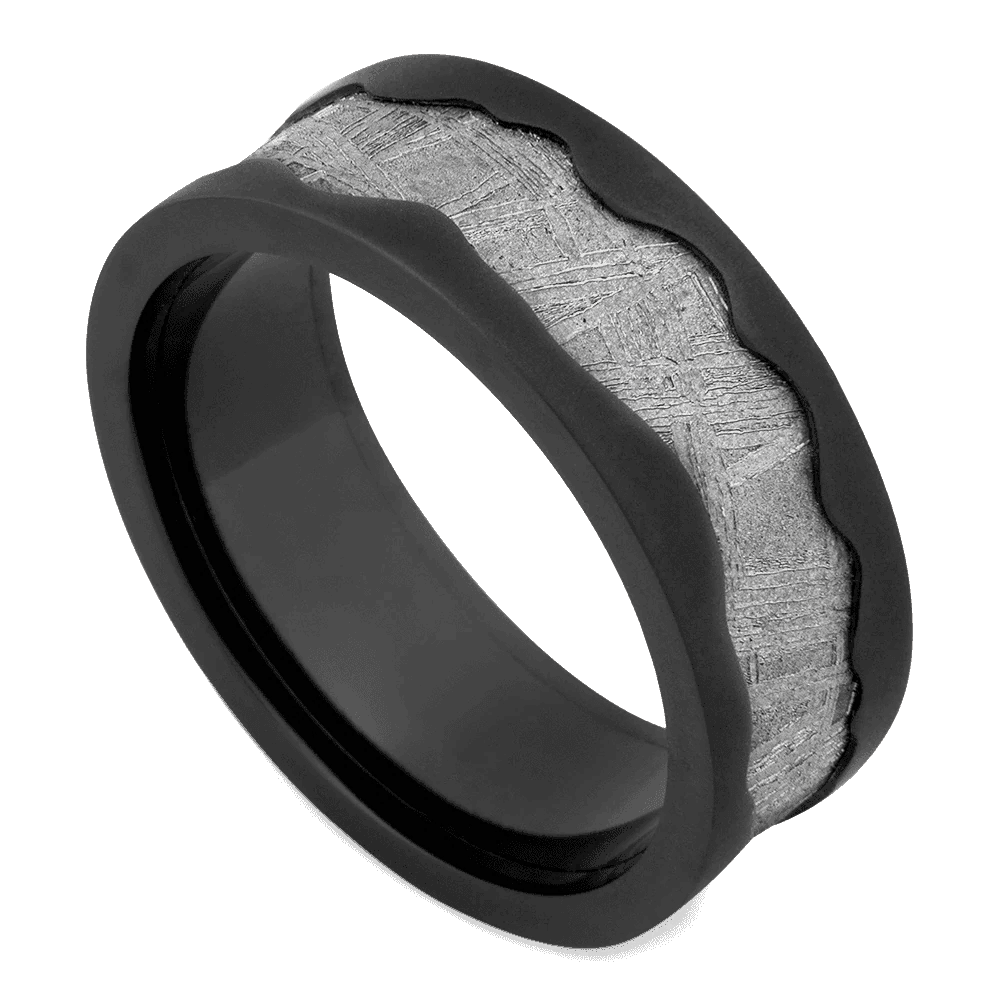 Men's Black Zirconium Wedding Ring with 8mm Gibeon Meteorite Band | Bonzerbands