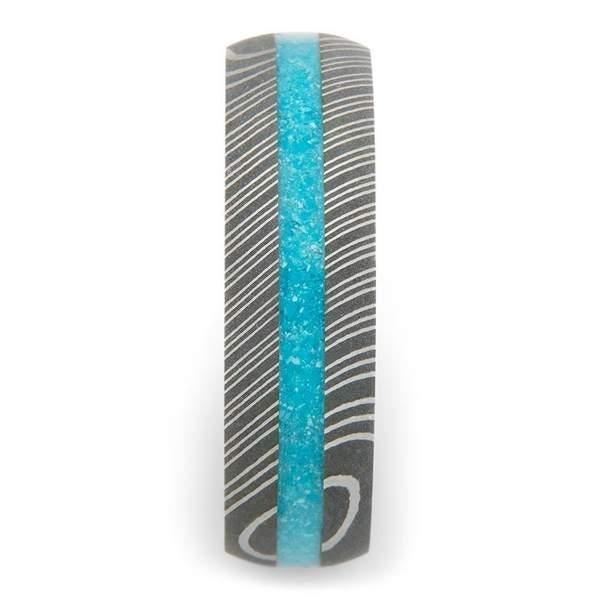 Men's Damascus Steel Wedding Ring with 7mm Turquoise Band | Bonzerbands