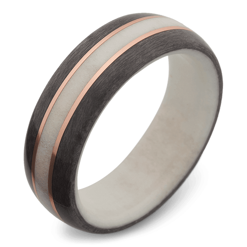 Men's Grey Maple Wood Wedding Ring with 8mm Deer Antler Band | Bonzerbands