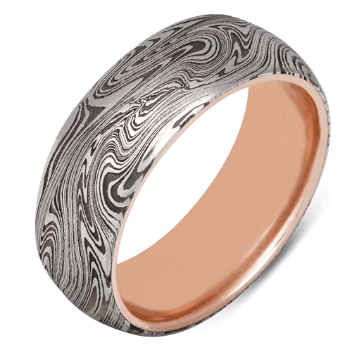 Men's Damascus Steel Wedding Ring with 8mm Platinum Band | Bonzerbands