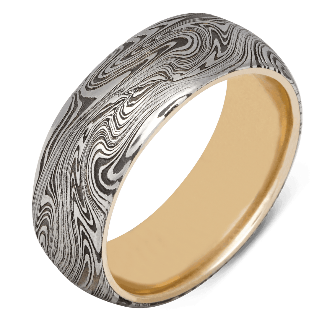 Men's Damascus Steel Wedding Ring with 8mm Platinum Band | Bonzerbands