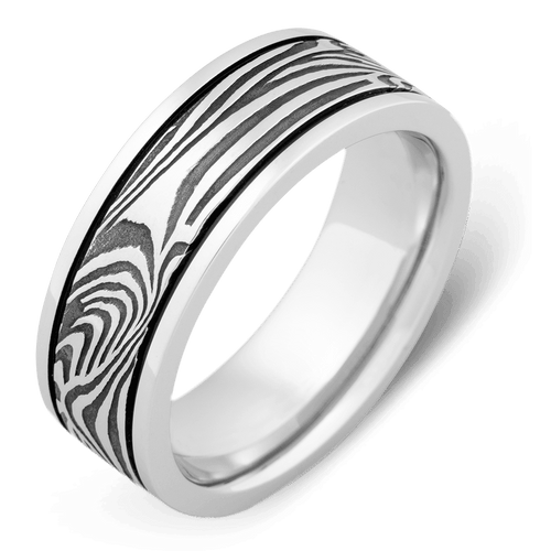 Men's Cobalt Chrome Wedding Ring with 8mm Damascus Steel Band | Bonzerbands