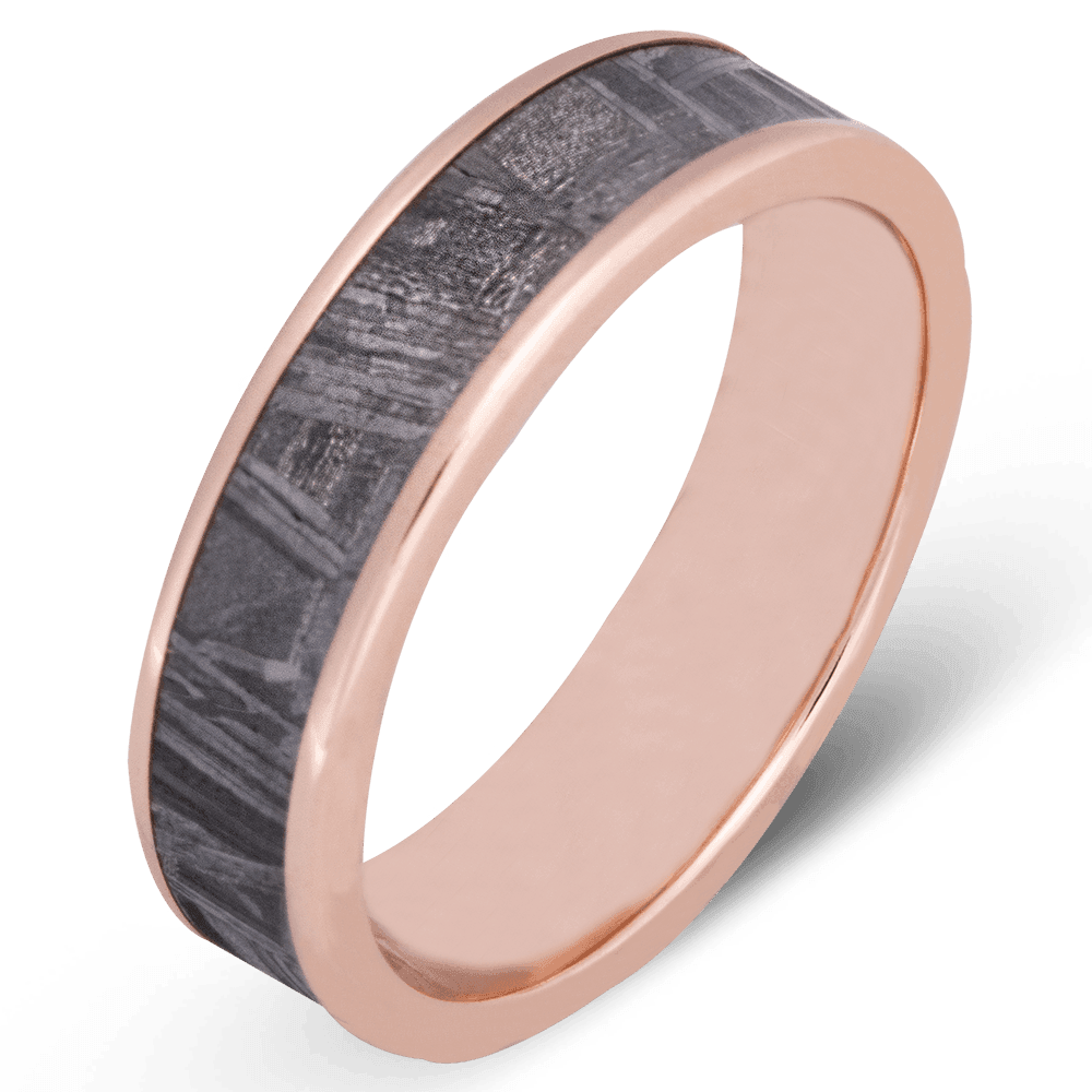 Men's Meteorite Wedding Ring with 6mm 14k Rose Gold Band | Bonzerbands