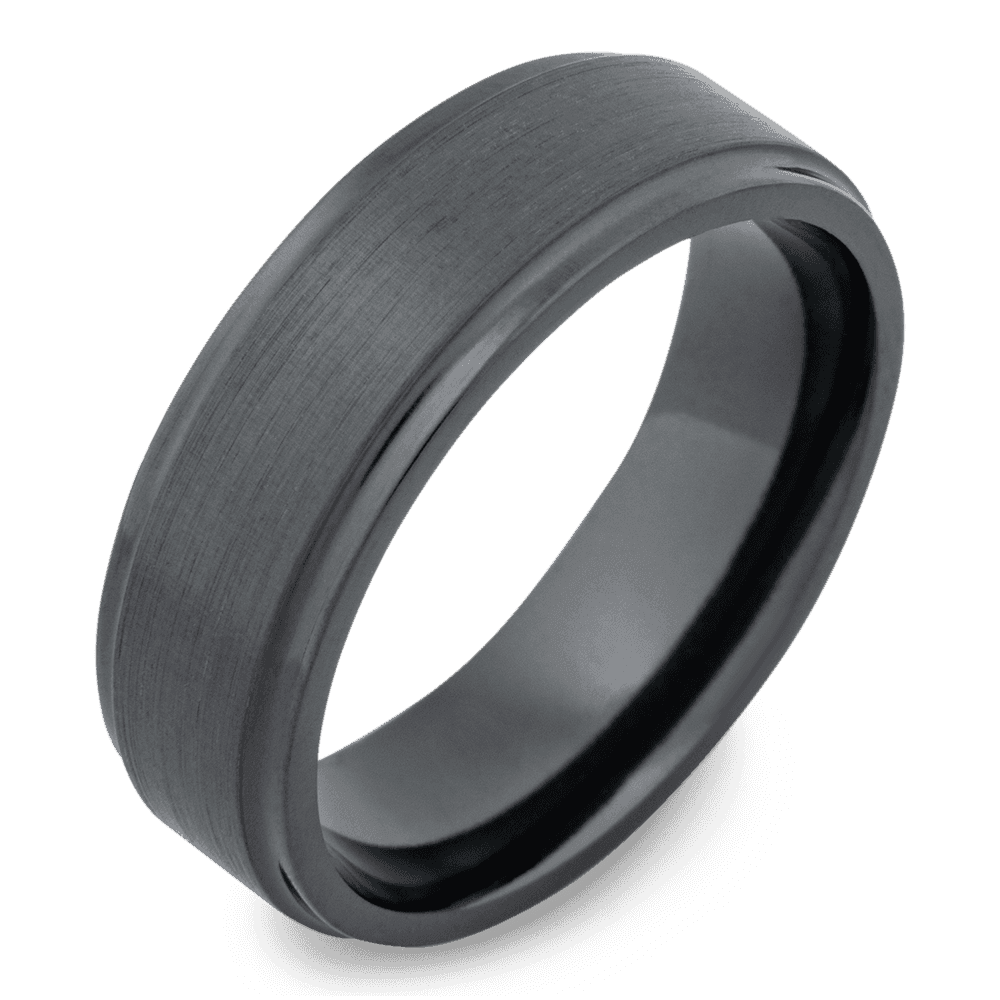 Men's Black Zirconium Wedding Ring with 7mm Satin Finish Band | Bonzerbands