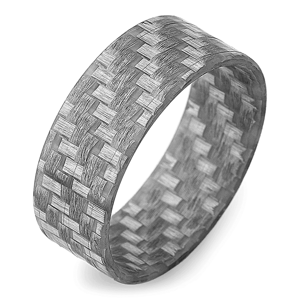 Men's Carbon Glass Fiber Wedding Ring with 8mm Glass Fiber Silver Band | Bonzerbands