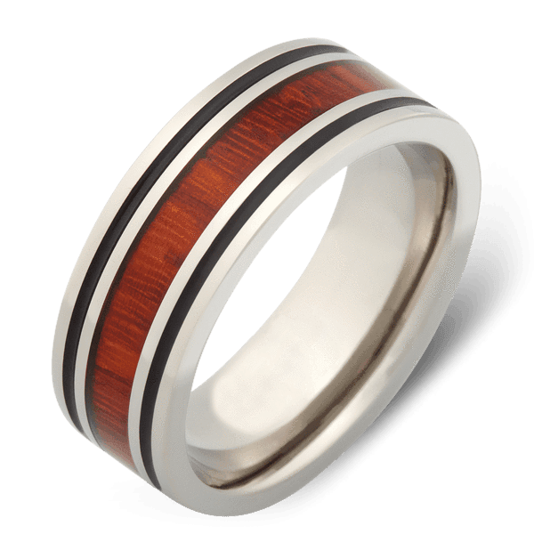 Men's Titanium Wedding Ring with 8mm Padauk Wood Band | Bonzerbands