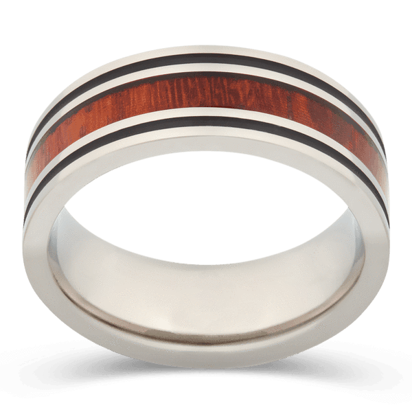 Men's Titanium Wedding Ring with 8mm Padauk Wood Band | Bonzerbands