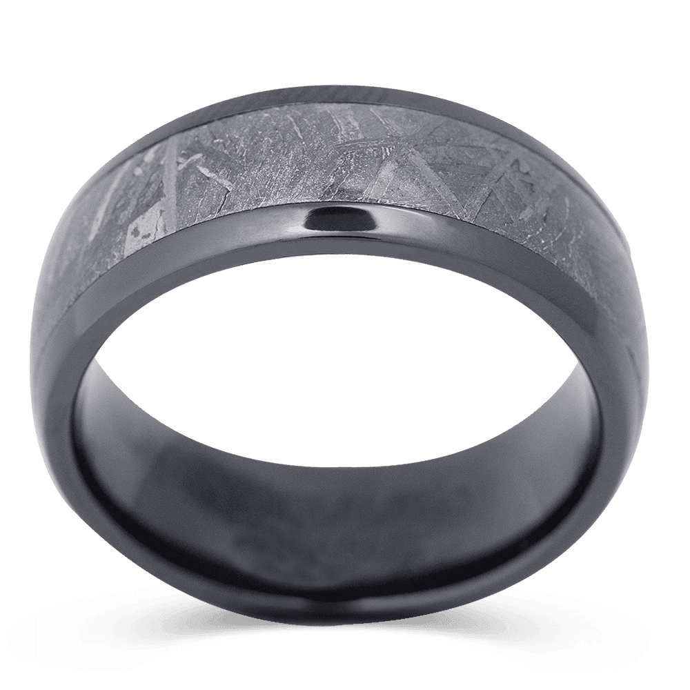 Men's Black Zirconium Wedding Ring with 8mm Meteorite Meteorite Band | Bonzerbands