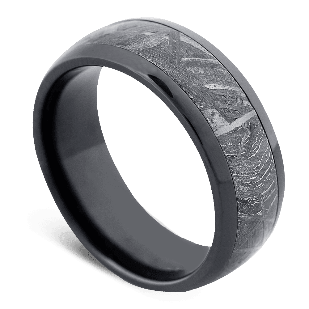 Men's Black Zirconium Wedding Ring with 8mm Meteorite Meteorite Band | Bonzerbands