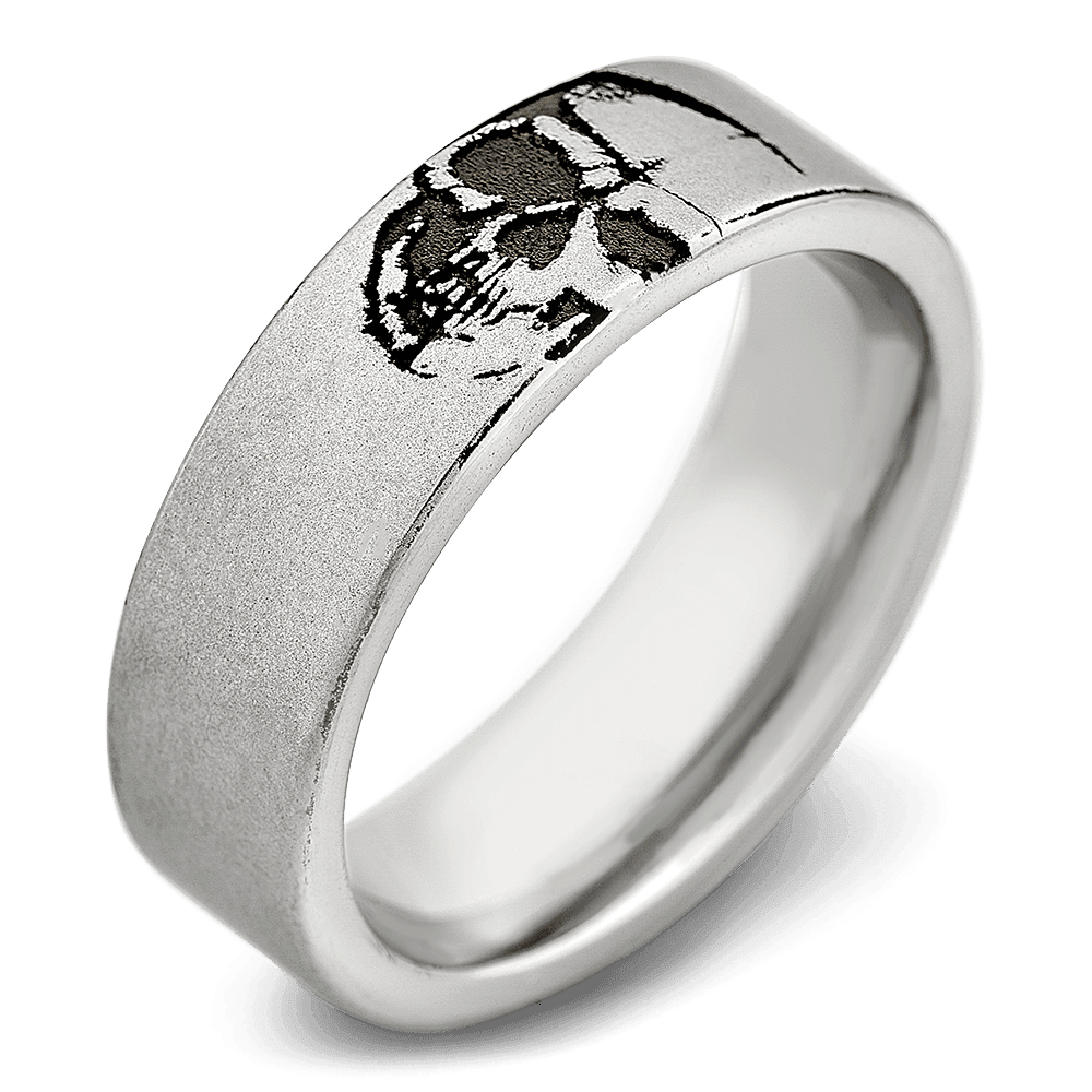 Men's Cobalt Chrome Wedding Ring with 7mm Black Cerakote Skull Band | Bonzerbands