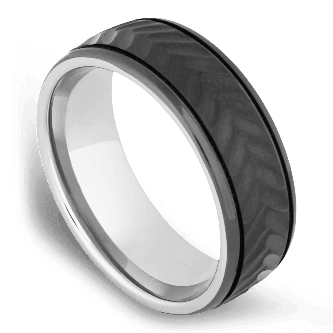 Men's Tungsten Wedding Ring with 8mm Tire Tread Band | Bonzerbands