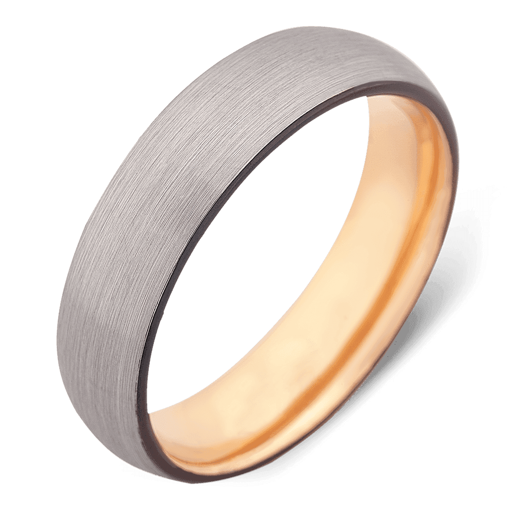 Men's Tungsten Wedding Ring with 6mm Rose Gold Band | Bonzerbands