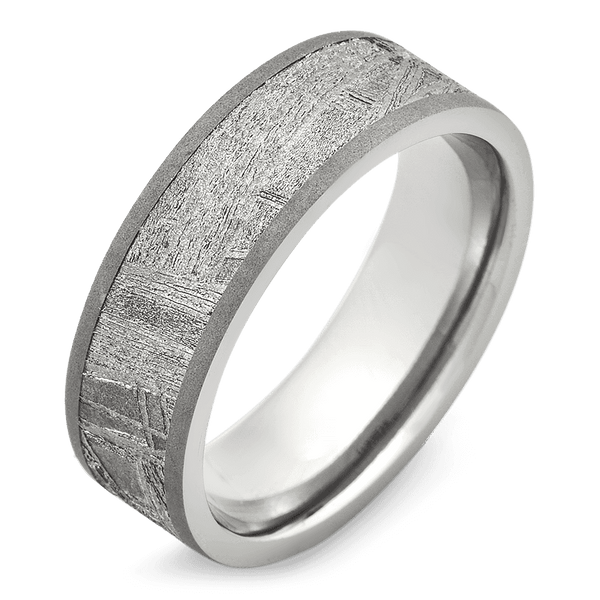 Men's Titanium Wedding Ring with 7mm Gibeon Meteorite Band | Bonzerbands