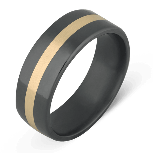 Men's Black Zirconium Wedding Ring with 8mm 14k Yellow Gold Band | Bonzerbands